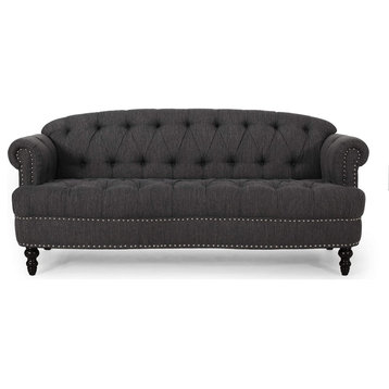 Contemporary Sofa, Elegant Design With Button Tufted Oversized Seat, Charcoal