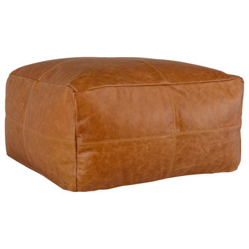 Cheyenne Genuine Leather 24" Square Brown Pouf by Kosas Home