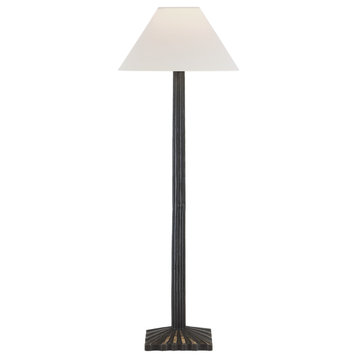 Strie Buffet Lamp in Aged Iron with Linen Shade