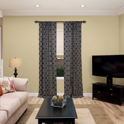 Blinds.com Premium Roman Shades in Herringbone Cream and Easy Rod Pocket Draperi - Roman Shades