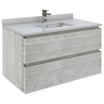 Fresca Stella 36" Wall Hung Single Bathroom Cabinet w/ Top & Sink in Ash Gray