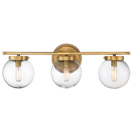 3-Light Bath Bar, Natural Brass