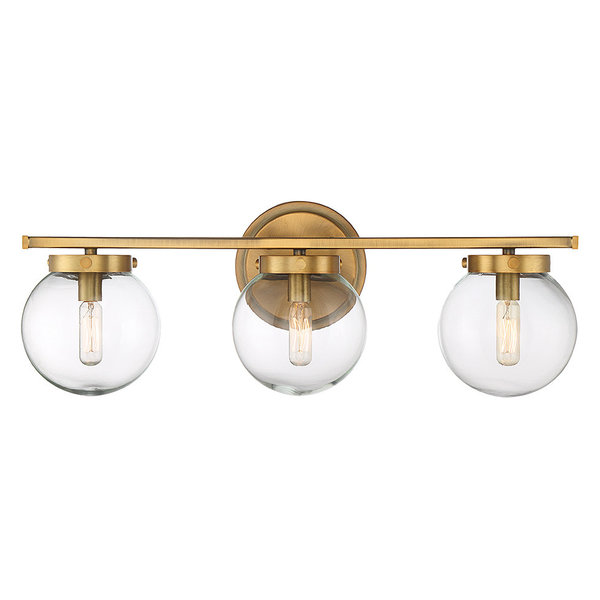 3-Light Bath Bar, Natural Brass