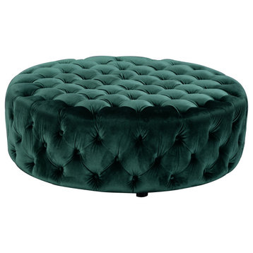 Jasper Round Ottoman, Upholstery, Green