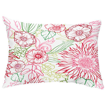 Zentangle 4 Color 14"x20" Floral Decorative Outdoor Pillow, Red