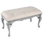 Butler Specialty - Grace Powder Gray Bench, 3013418 - This delightful Queen Anne styled bench is a wonderful addition to any bedroom, entryway or sitting area. It is crafted from selected hardwood solids and wood products. Features a button-tufted chenille upholstered cushion and Powder Grey  finish.