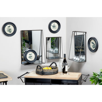 Large Industrial Black Metal Rectangular Wall Mirrors With Shelves