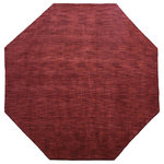 Get My Rugs LLC - Hand Knotted Loom Wool 8'x8' Octagon Area Rug Solid Dark Red L00111 - Indulge in the refined allure of this handcrafted masterpiece - a solid textured Dark Red shaded hand-knotted wool rug. Each meticulously woven strand embodies a symphony of elegance and simplicity, promising to harmonize effortlessly with your home setup. Its soothing Dark Red hue evokes a sense of tranquility, while the intricate texture adds depth and character to any space. Elevate your interior aesthetic with this timeless accent piece, where grace meets versatility, and style meets comfort in perfect harmony. Every inch of this masterpiece exudes opulence, boasting a dense weave of premium-quality wool that ensures unrivaled durability. Designed to withstand the rigors of high-traffic areas, its thick and plush texture not only enhances comfort but also promises long-lasting performance. Elevate your living space with this superior product, where beauty meets resilience, making it a perfect choice for those seeking both style and functionality.