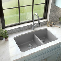Karran Undermount Quartz 32" 60/40 Double Bowl Kitchen Sink, Grey