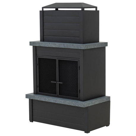 Wood Burning Fireplace –  Outdoor Steel Fireplace with Chimney, Log Holders