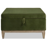 Jennifer Taylor Home - Knox 35" Square Storage Cocktail Ottoman, Olive Green Performance Velvet - The perfect blend between casual comfort and style, the Knox Seating Collection by Jennifer Taylor Home brings cozy modern feelings into any space. The natural wood base and legs make a striking combination with the luxurious velvet upholstery. The plush upholstered seat is perfect for additional seating or to kick your feet up when lounging on the matching Knox sofa or sectional. Whether you're relaxing alone or entertaining friends, let the Knox Collection be the quintessential backdrop of your daily routine.