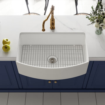 33" x 21" Farmhouse Ceramic Rectangular Kitchen Sink with Sink Grid and Strainer