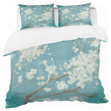 Blue Cherry Blossoms Ii Cottage Duvet Cover Set, King