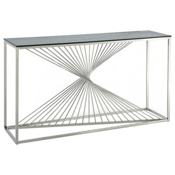 Harp Console Table, Glass Top Modern Stainless Steel Entryway Table