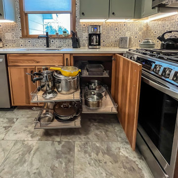 2-Tone Kitchen Design with Pistachio Painted and Hickory Stained Cabinetry