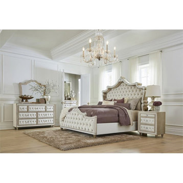 Coaster Antonella 5-piece California King Upholstered Velvet Bedroom Set Ivory