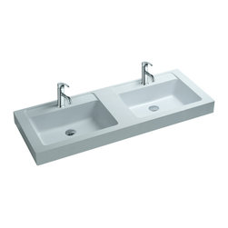 ADM Bathroom Design - ADM Double Rectangular Stone Resin Countertop Sink, White, 47" - Bathroom Sinks
