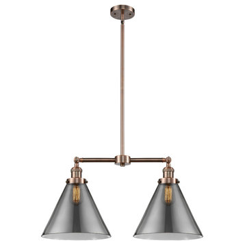 X-Large Cone 2-Light LED Chandelier, Antique Copper, Glass: Smoked