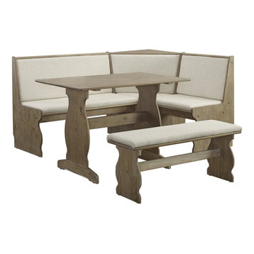 Riverbay Furniture Wood Patio Corner Table Booth Bench Dining Nook Set in Brown