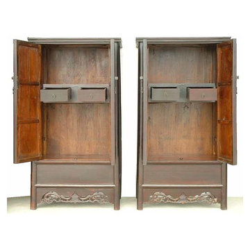 19th Century Ming style Chinese Antique 1800's black Cabinet pair