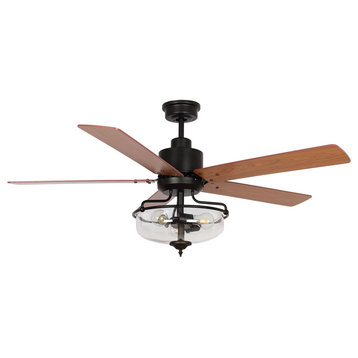 52 in Modern Ceiling fan with Remote Control in Black, 5 Blades