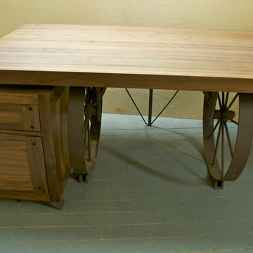 Rustic- Barn Wheel Walnut Office Desk