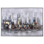 StyleCraft - Skyline Abstract Hand painted Framed Canvas Art, 48"Wx33"H2"D - The Skyline Abstract Hand Painted Framed Canvas Art by StyleCraft uses neutral colors with hand painted touches to emphasize the color of its unique cityscape. Made with hand applied brush strokes, this abstract piece is muted on tone but in no way lacking in texture and visual impact. It's a marvelous finishing touch for living room sofas, long credenzas and console tables, and other long centerpiece items in the home.