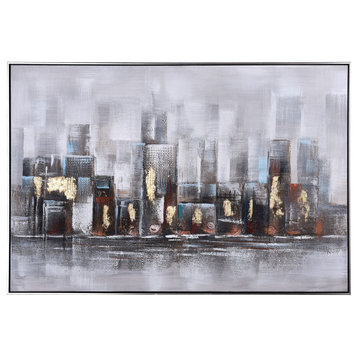 Skyline Abstract Hand painted Framed Canvas Art, 48"Wx33"H2"D