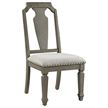 73262, Side Chair, Set of 2, Beige Linen and Weathered Oak Finish, Zumala