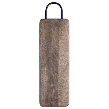 Minimalist Wood Cutting Board with Metal Handle, Natural and Black
