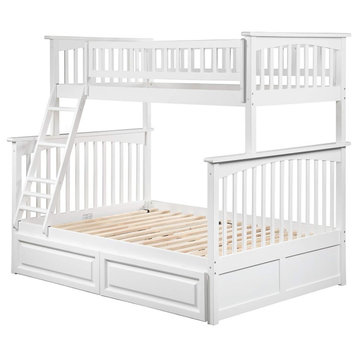 Twin Over Full Bunk Bed, Safety Guard Rails With 2 Drawers & Ladder, White