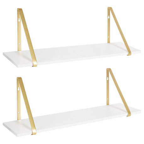 Soloman Wooden Shelves with Brackets, White,gold, 2 Pk-28"