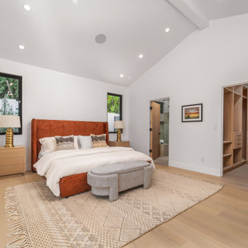 Primary Bedroom with Vaulted Ceiling and Open Closet Beyond