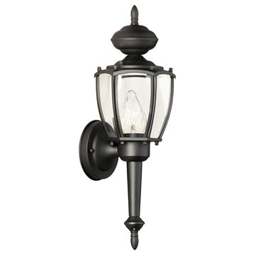 Park Avenue 1-Light Outdoor Wall Lantern, Black With Clear Beveled Glass Shade