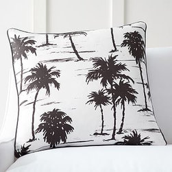 Pottery Barn - Palm Printed Pillow Cover, 22", White/Black - Decorative Pillows