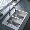 Overmount Stainless Steel 2-Hole Kitchen Sink, 33", Double Bowl