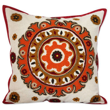 Orange Mandala Beaded Cotton Cushion Covers, Set of 2