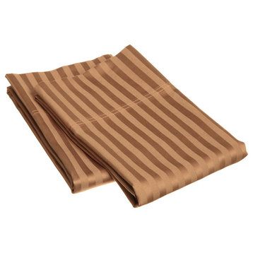 2 Piece Stripes 100% Egyptian Cotton Pillow Cases, Taupe, Standard