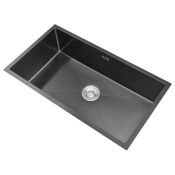 30'' Stainless Steel Kitchen Sink Rectangular Single Bowl, Black