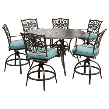 Traditions 7-Piece High-Dining Set With 56" Cast-top Table, Blue