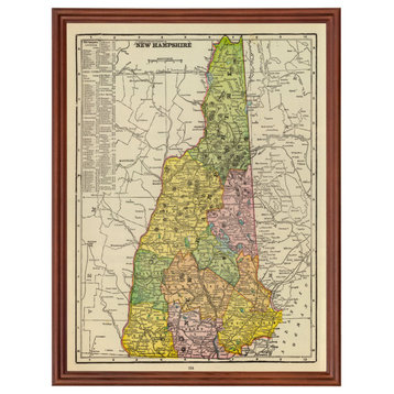 New Hampshire Map 1909 - Vintage Art Framed Print of New Hampshire, Brown Frame