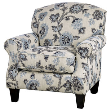 Furniture of America Calistoga Fabric Rolled Arms Floral Chair in Ivory
