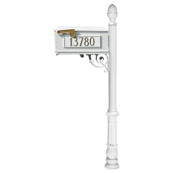 Mailbox Post System-Ornate Base, Pineapple Finial, White