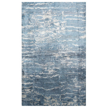 3'11''x5'9'' Hand Knotted Wool Hip Designer Oriental Area Rug Blue, Gray