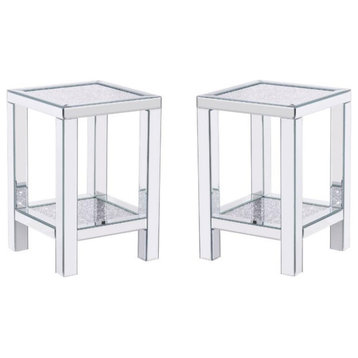 Home Square Modern Lower Shelf Nightstand in Mirrored - Set of 2
