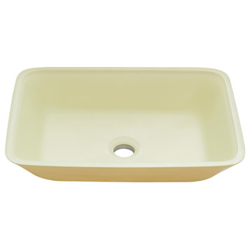 Glass Rectangular Vessel Bathroom Sink without Faucet, Matte White