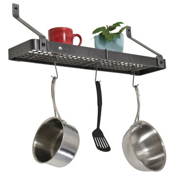 Grande Cuisine Bookshelf Pot Rack w 12 Hooks Hammered Steel