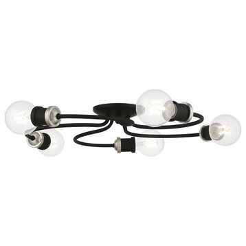 Bromley 5 Light Black With Brushed Nickel Accents Large Flush Mount
