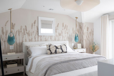 Inspiration for a coastal wallpaper bedroom remodel in Philadelphia with beige walls