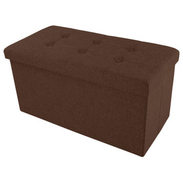 Folding Storage Ottoman 30" Tufted Footrest, Chest With Removable Bin, Brown